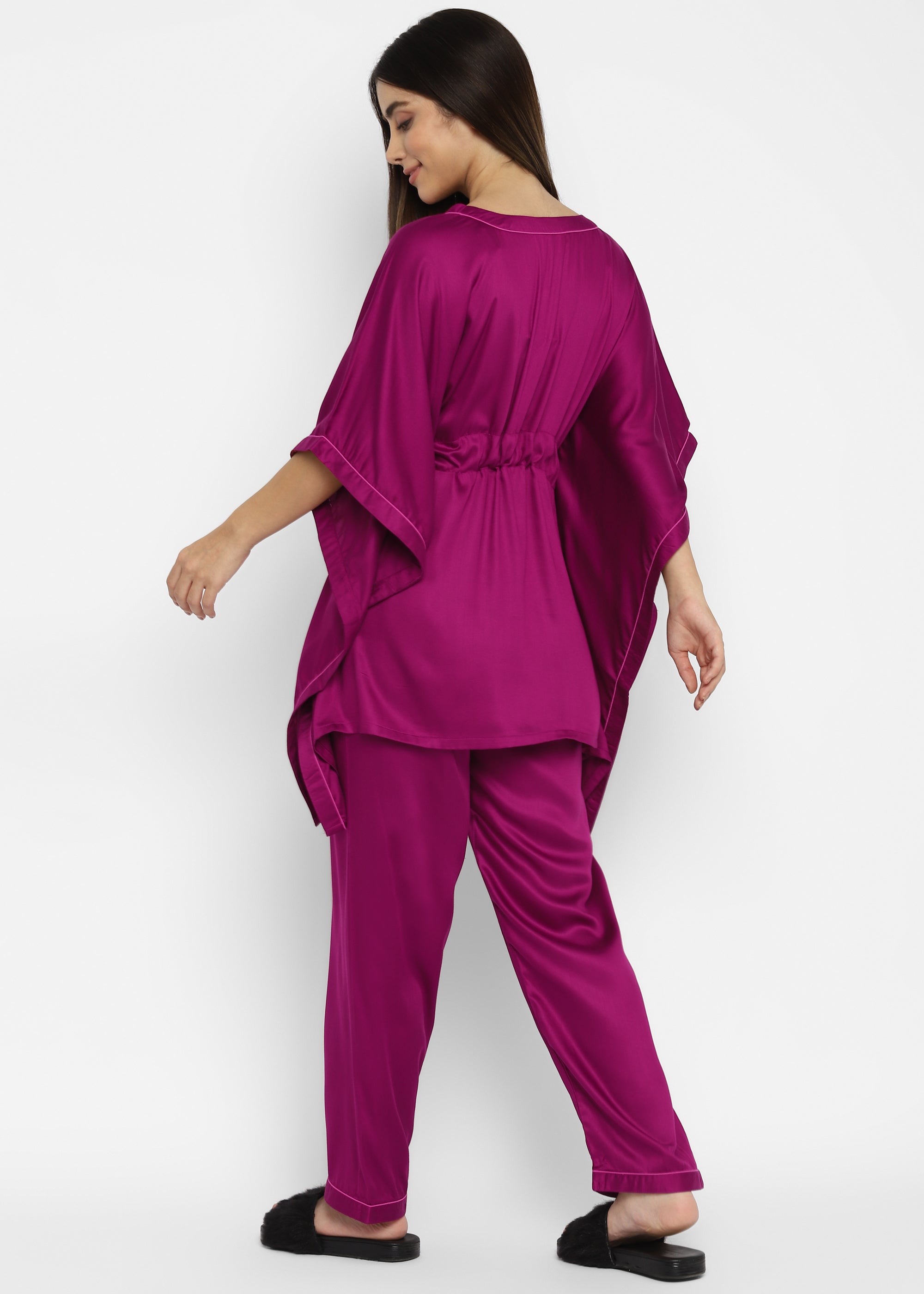 Ultra Soft Magenta Modal Satin Kaftan Night Suit - Shopbloom