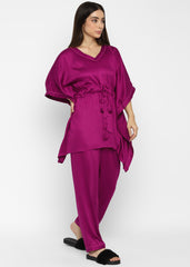Ultra Soft Magenta Modal Satin Kaftan Night Suit - Shopbloom