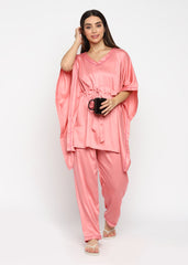 Ultra Soft Dusty Pink modal satin kaftan night Suit - Shopbloom