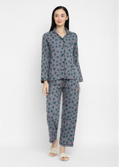 Twist & Sprout Print Cotton Flannel Long Sleeve Women's Night Suit - Shopbloom