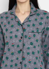 Twist & Sprout Print Cotton Flannel Long Sleeve Women's Night Suit - Shopbloom