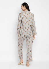Fox Me Print  Cotton Flannel Long Sleeve Women's Night Suit - Shopbloom