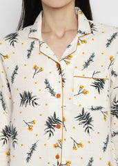 Yellow Blossom Print Long Sleeve Women's Night Suit - Shopbloom