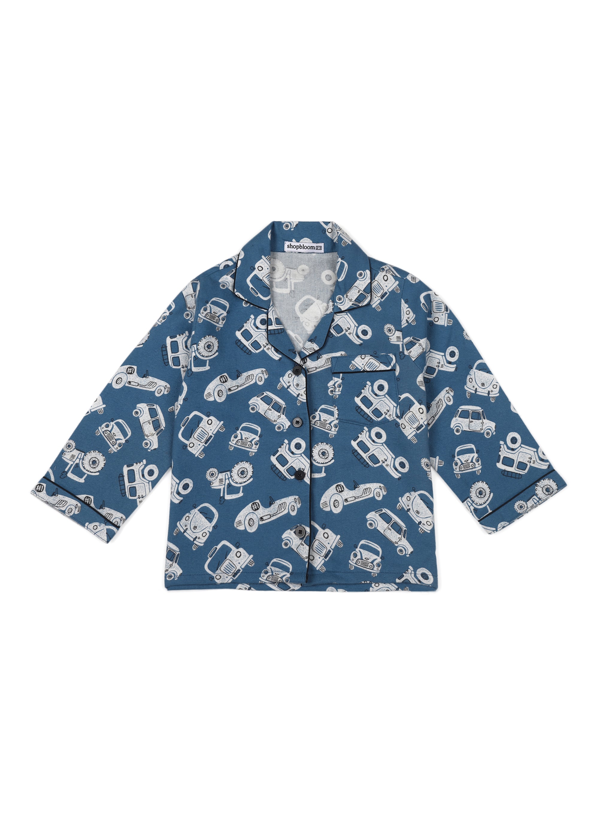 Car Print Cotton Flannel Long Sleeve Kid's Night Suit - Shopbloom