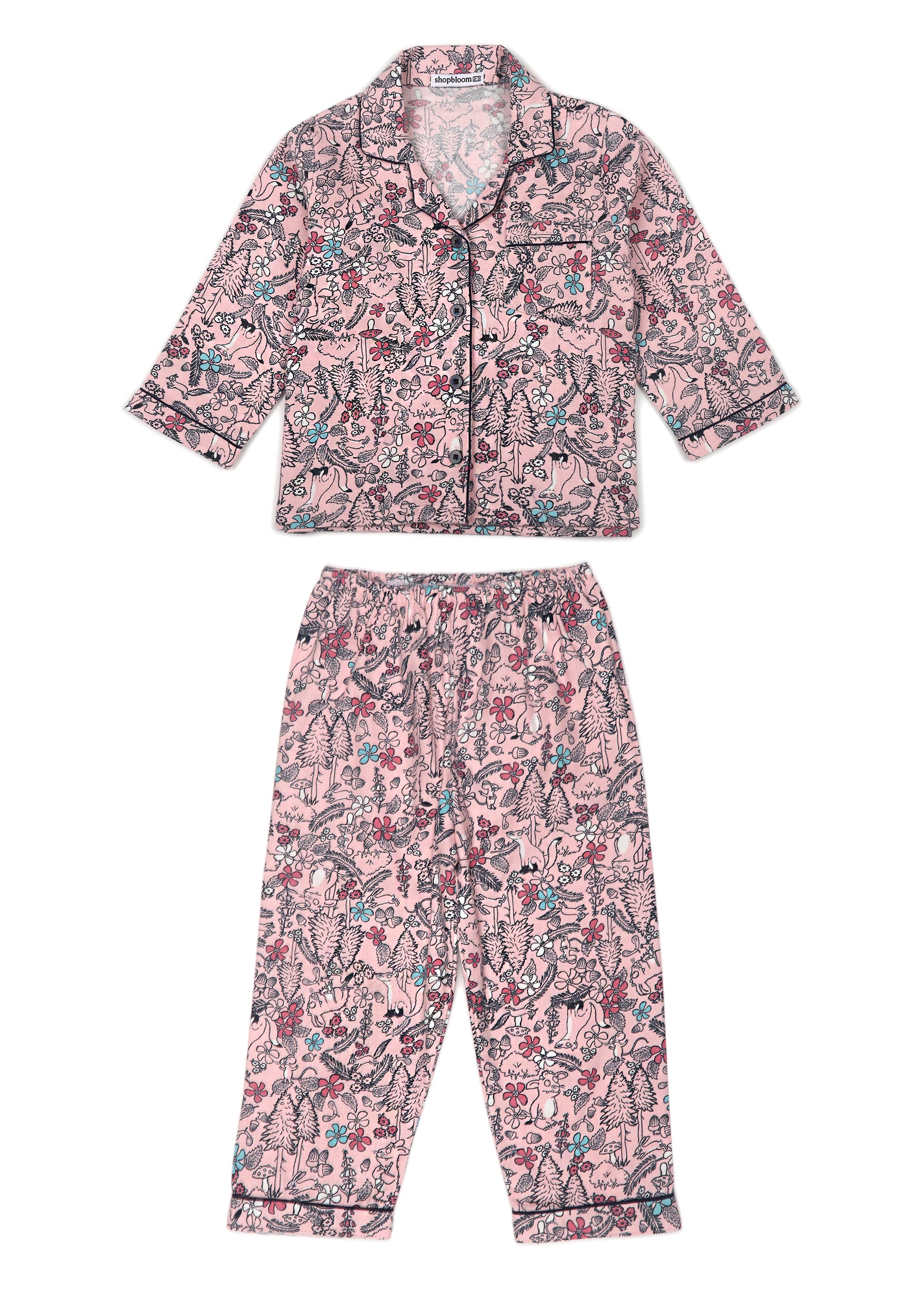 Mixed Garden Print Long Sleeve Kid's Night Suit - Shopbloom