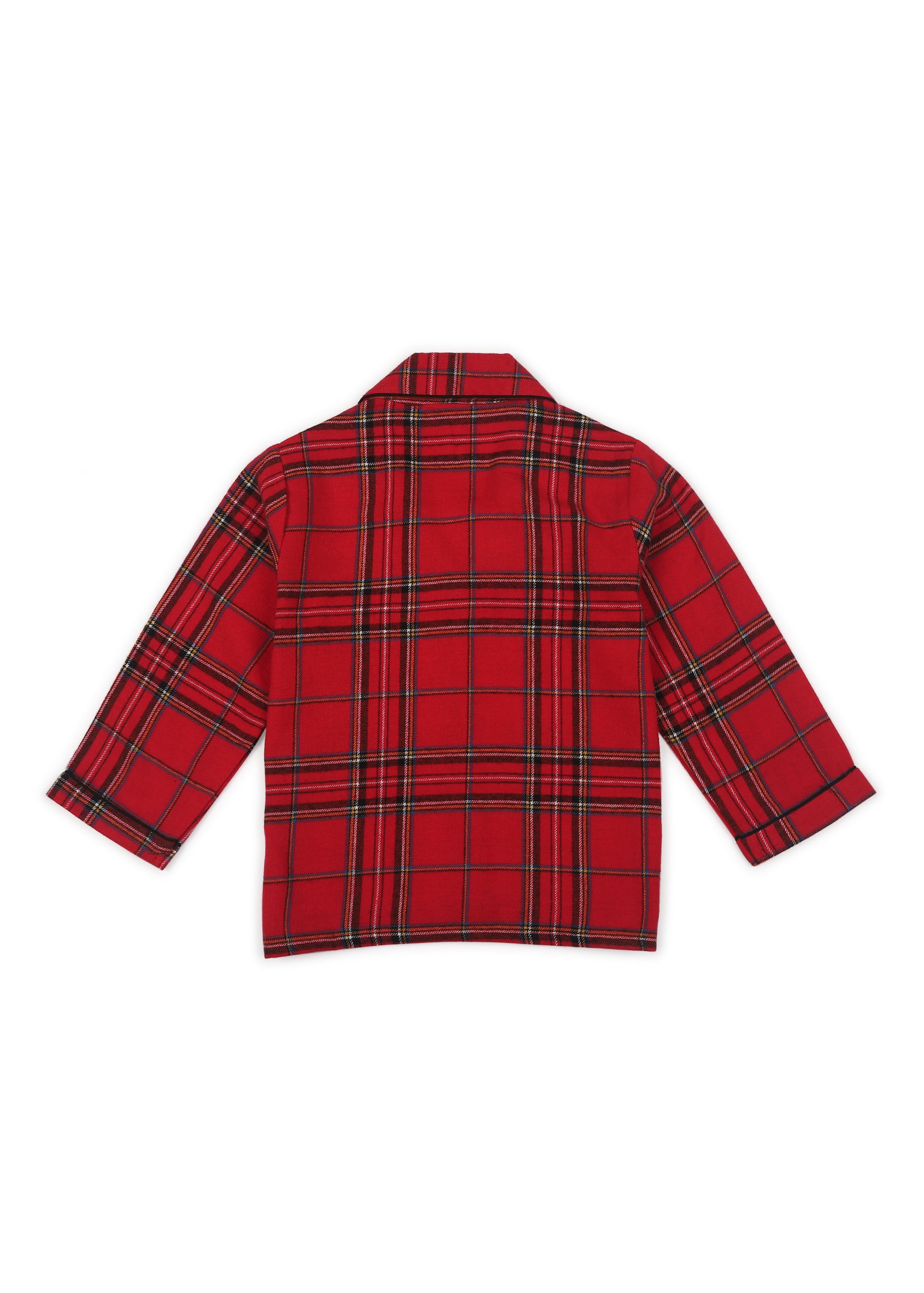Red and Black Checkered Print Cotton Flannel Long Sleeve Kid's Night Suit - Shopbloom
