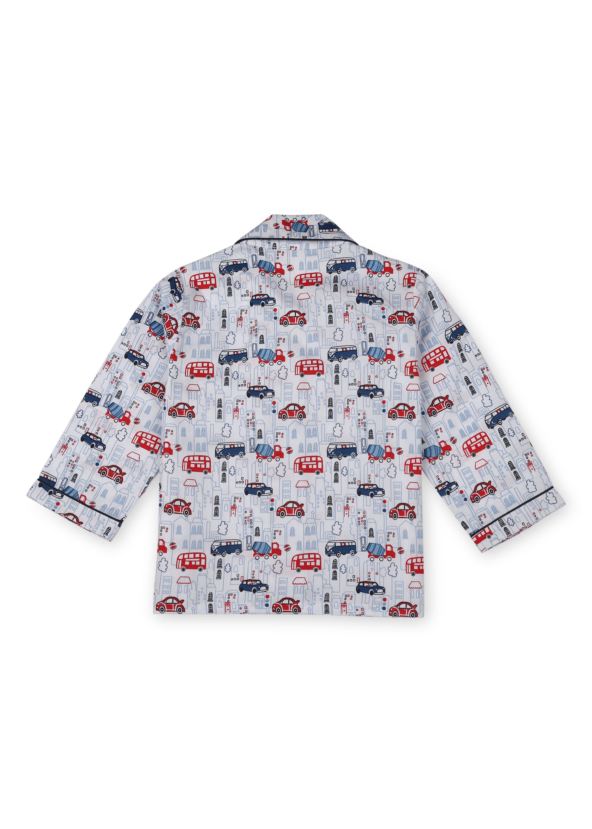 Red Bus Print Long Sleeve Kids Night Suit - Shopbloom