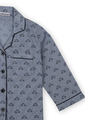 Car Line Art Print Long Sleeve Kid's Night Suit - Shopbloom