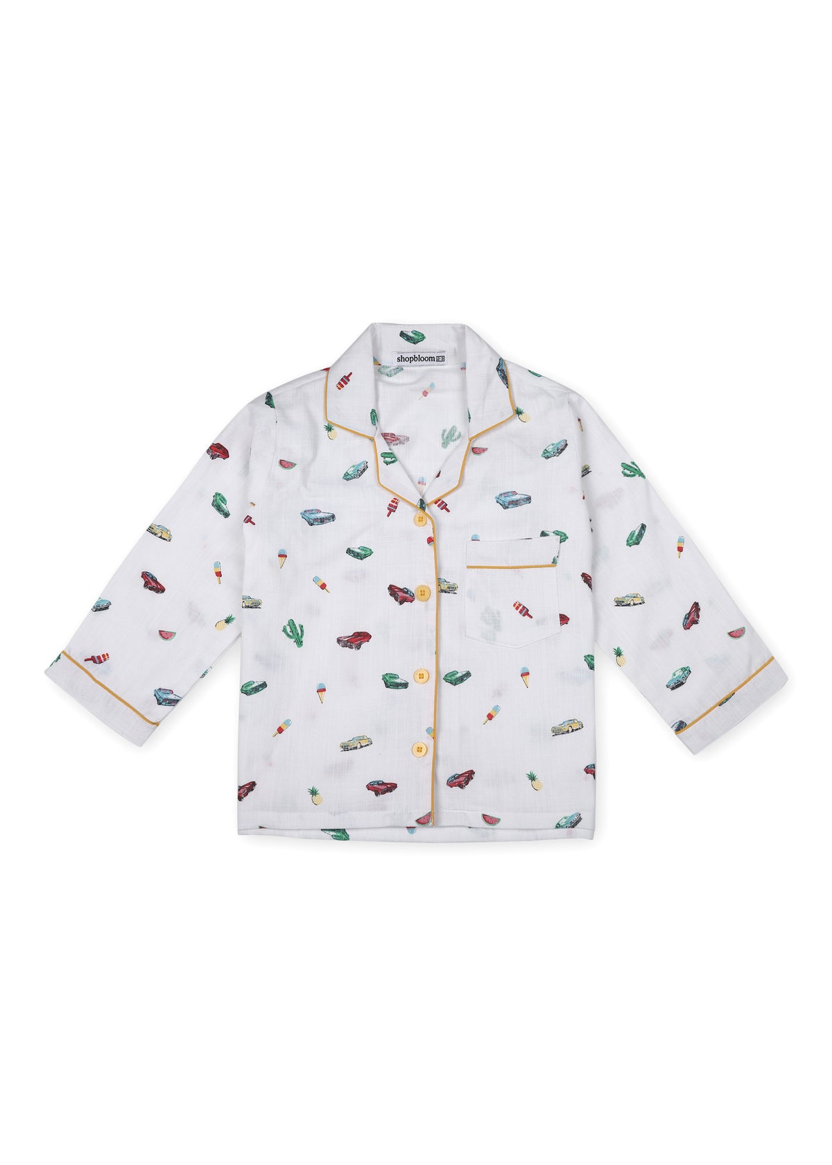 Car and Cactus Print Long Sleeve Kid's Night Suit - Shopbloom