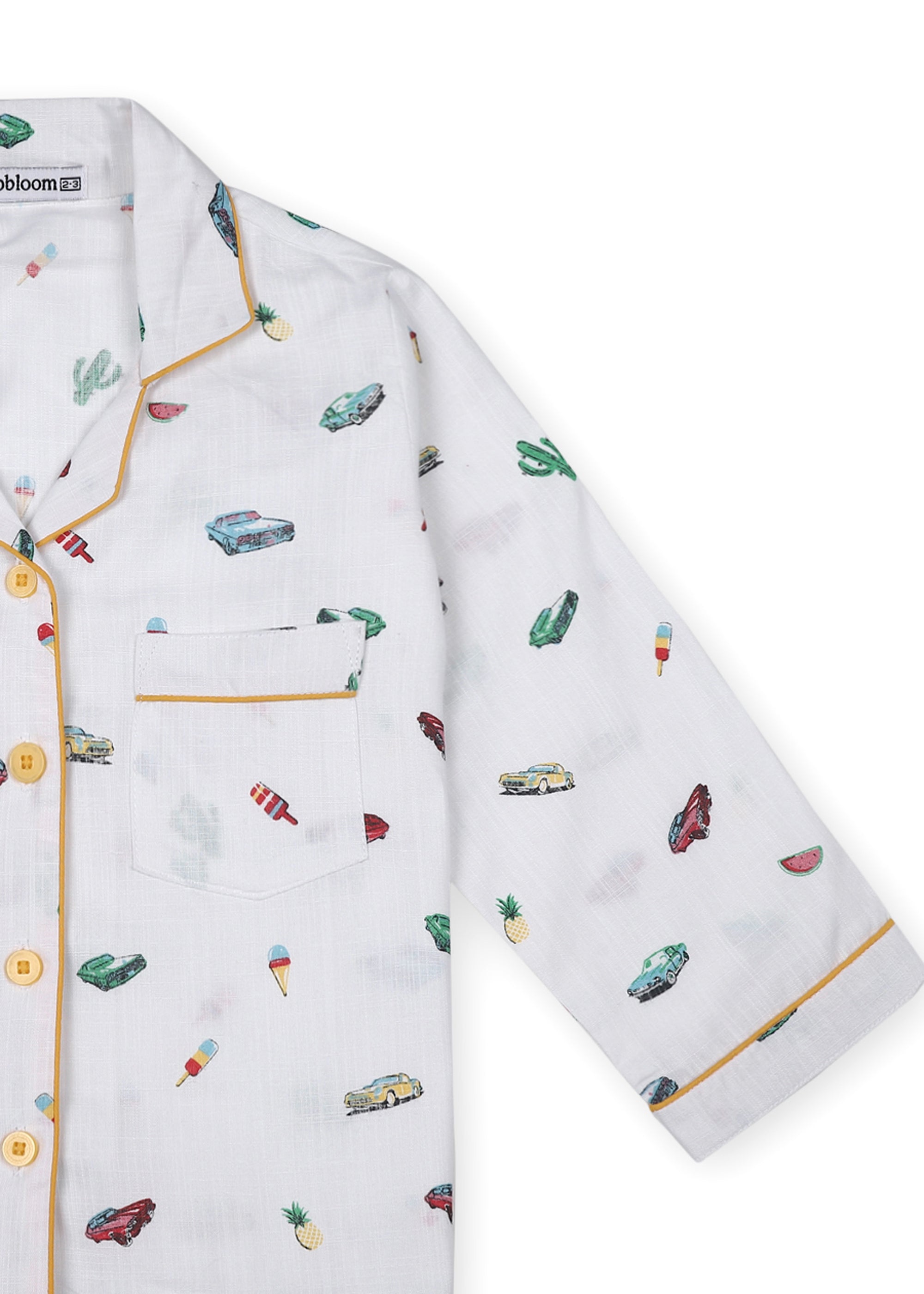 Car and Cactus Print Long Sleeve Kid's Night Suit - Shopbloom