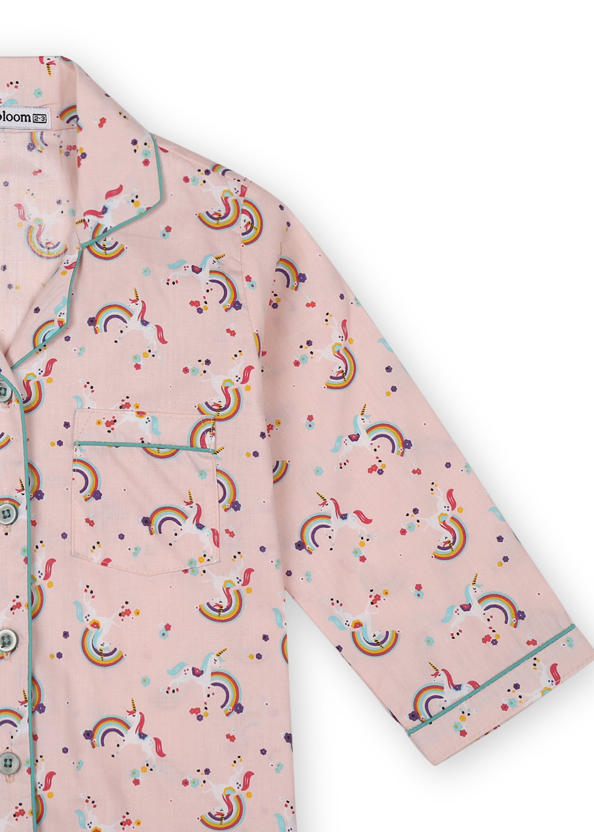 Unicorn and Rainbow Print Long Sleeve Kid's Night Suit - Shopbloom