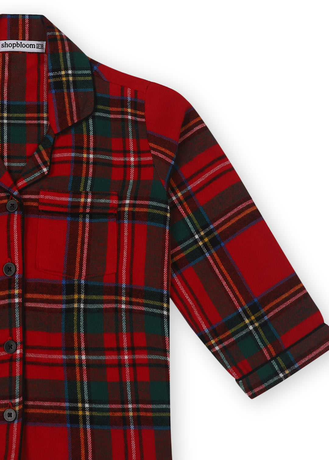 Red and Yellow Checkered Print Cotton Flannel Long Sleeve Kid's Night Suit - Shopbloom