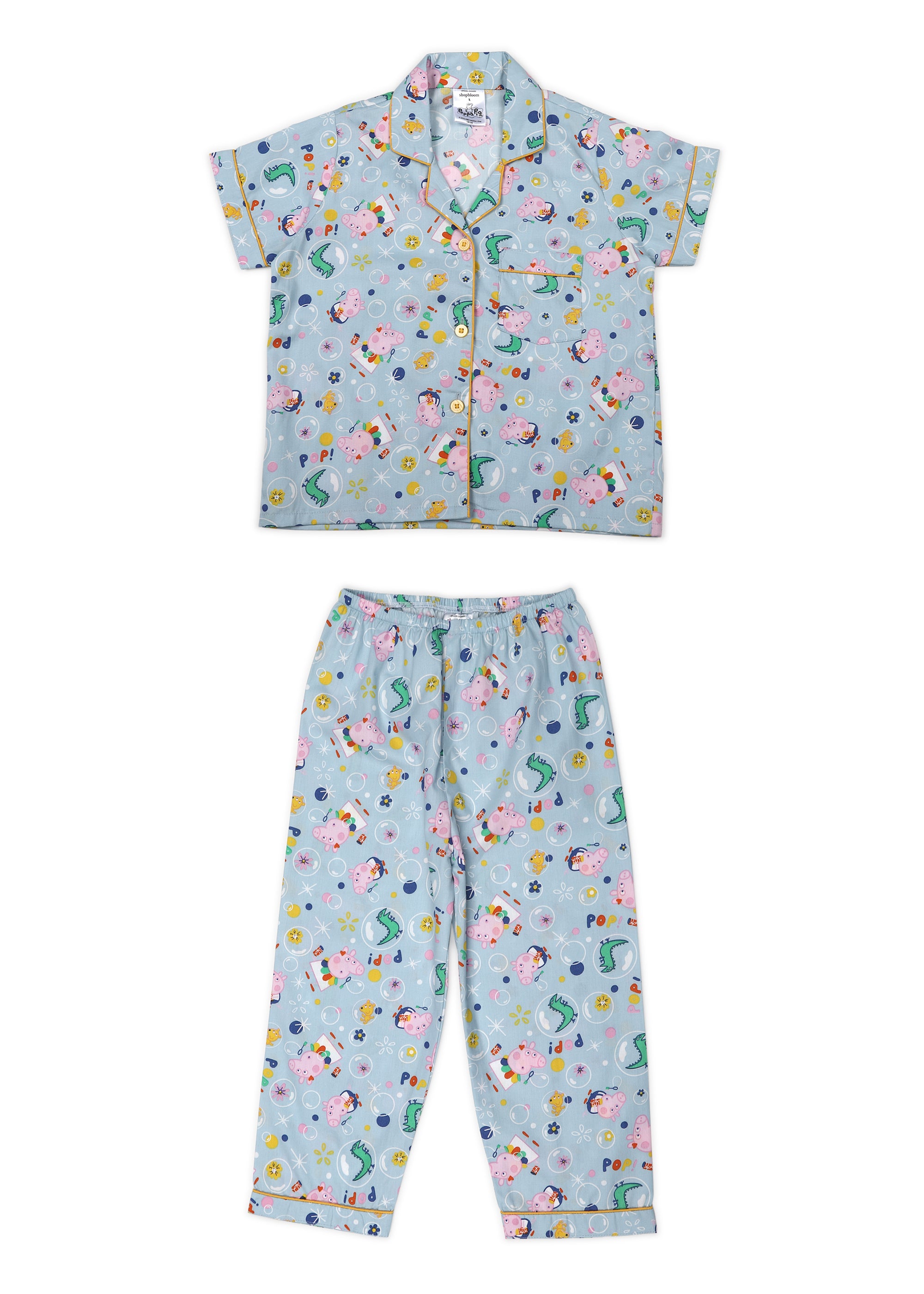 Peppa and George Print Short Sleeve Kids Night Suit - Shopbloom