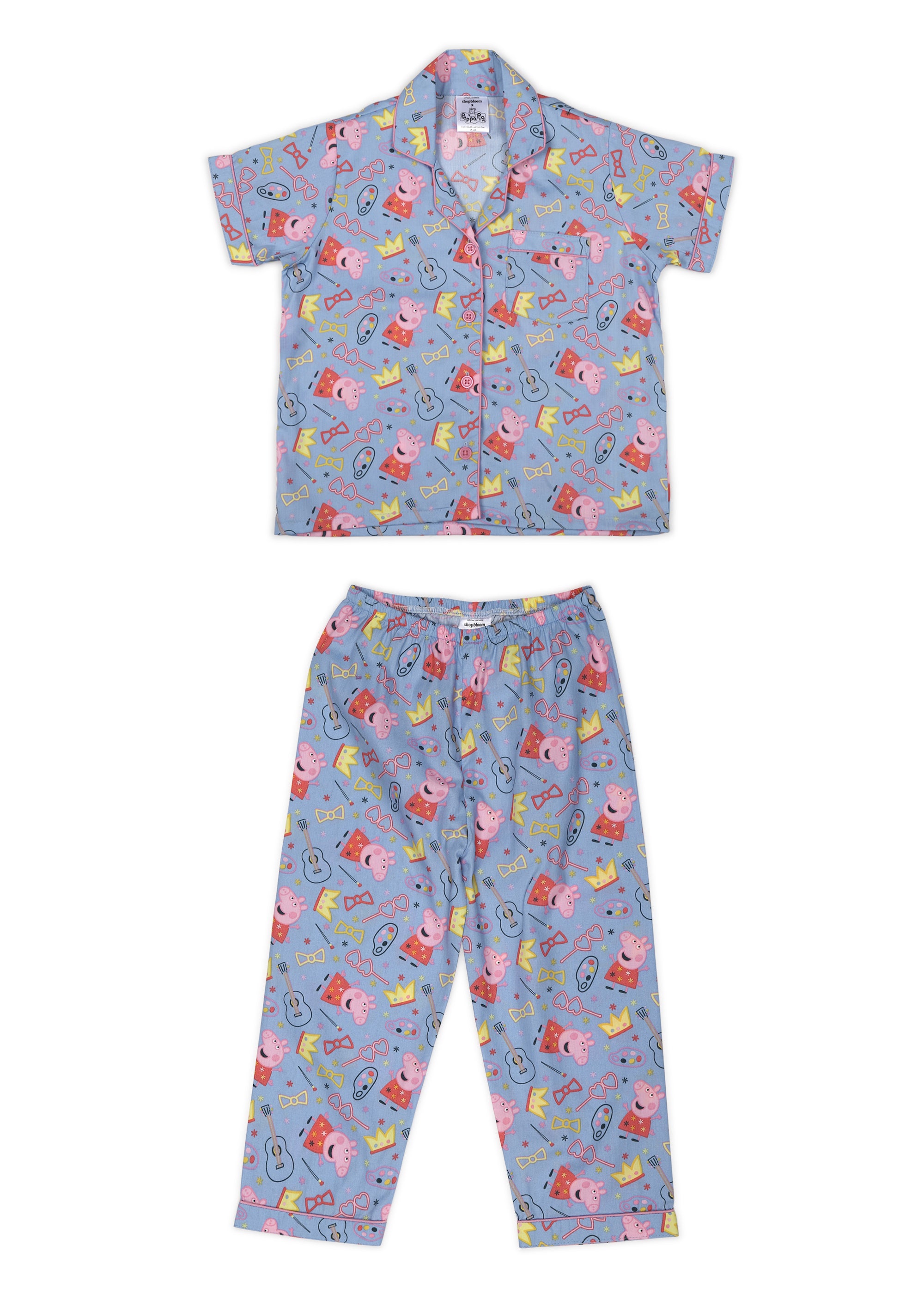 Peppa Crown Print Short Sleeve Kids Night Suit - Shopbloom