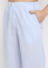 Thin Stripes Print Cotton Long Sleeve Men's Night Suit - Shopbloom