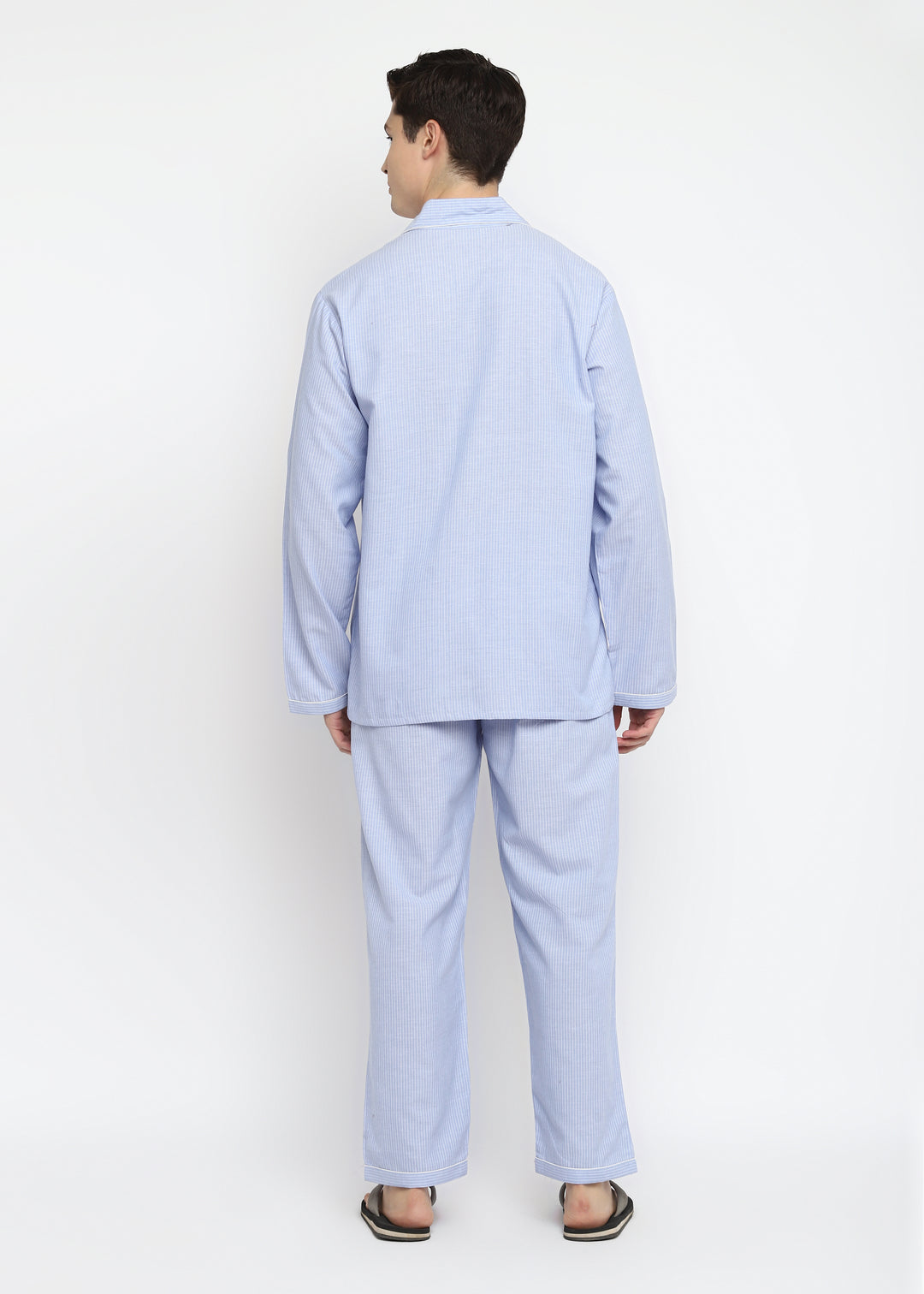 Tiny Stripes Print Cotton Long Sleeve Men's Night Suit - Shopbloom