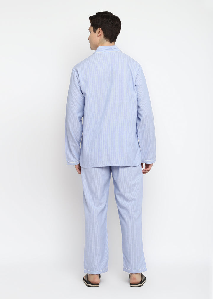 Tiny Stripes Print Cotton Long Sleeve Men's Night Suit - Shopbloom