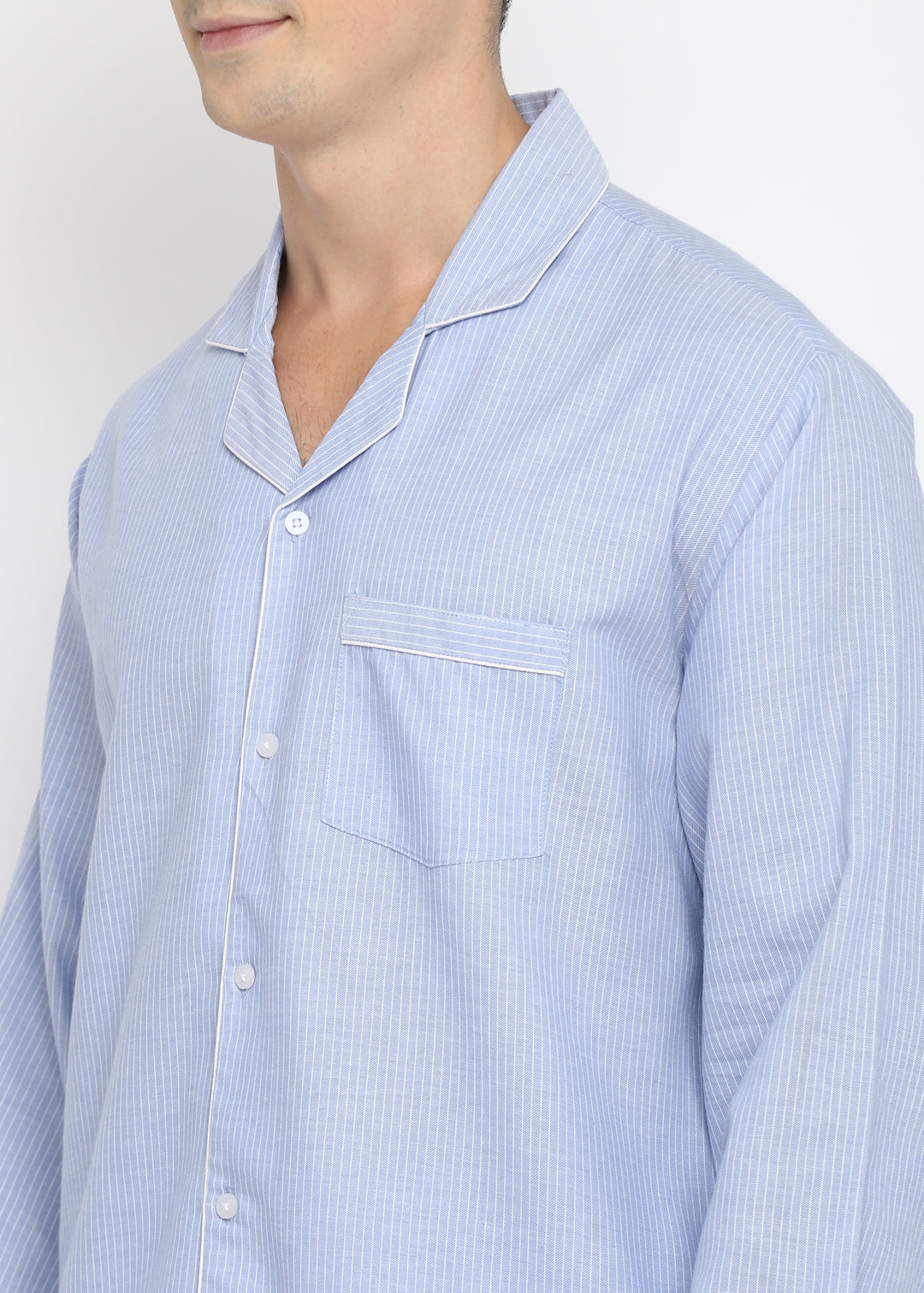 Tiny Stripes Print Cotton Long Sleeve Men's Night Suit - Shopbloom