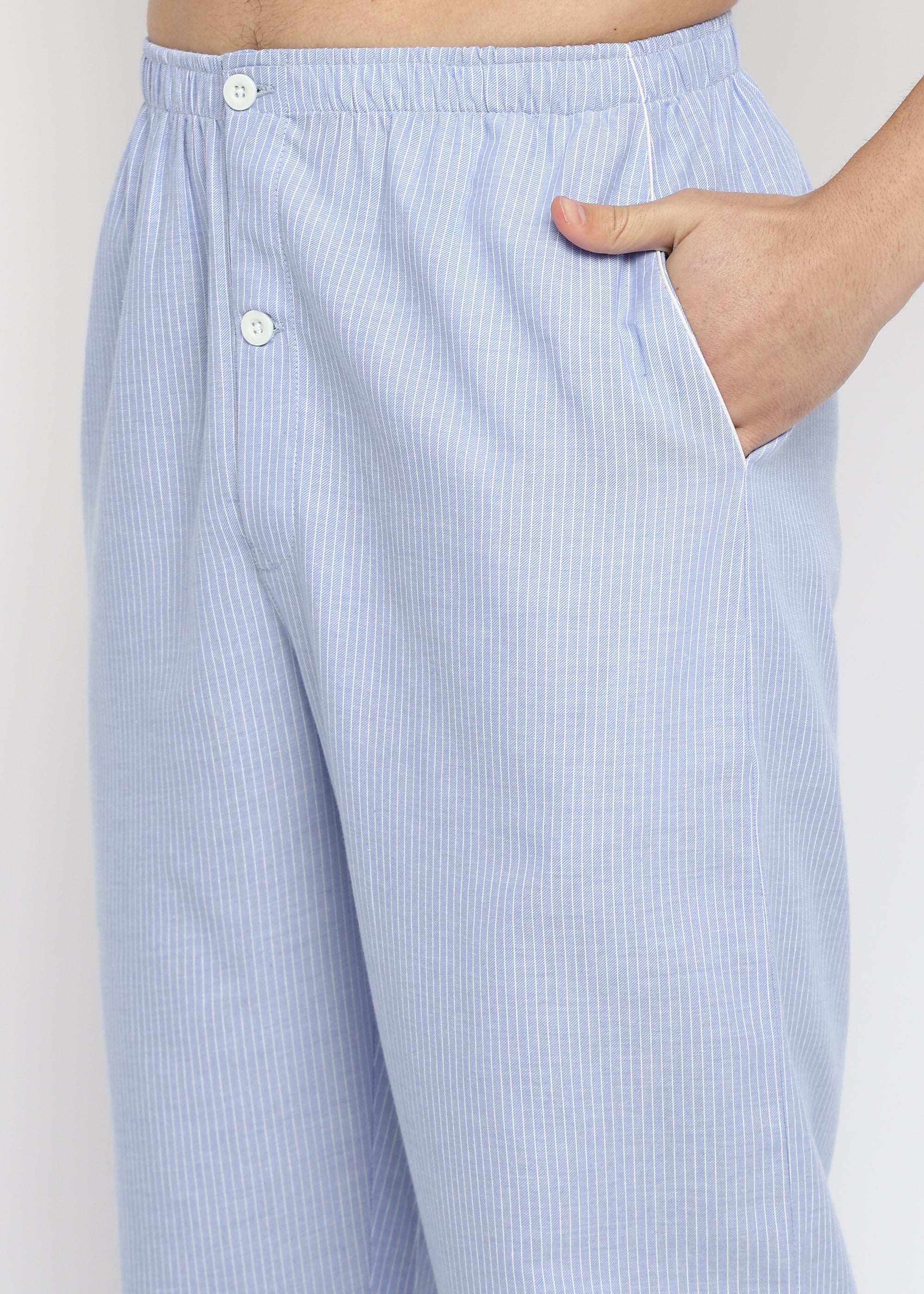 Tiny Stripes Print Cotton Long Sleeve Men's Night Suit - Shopbloom