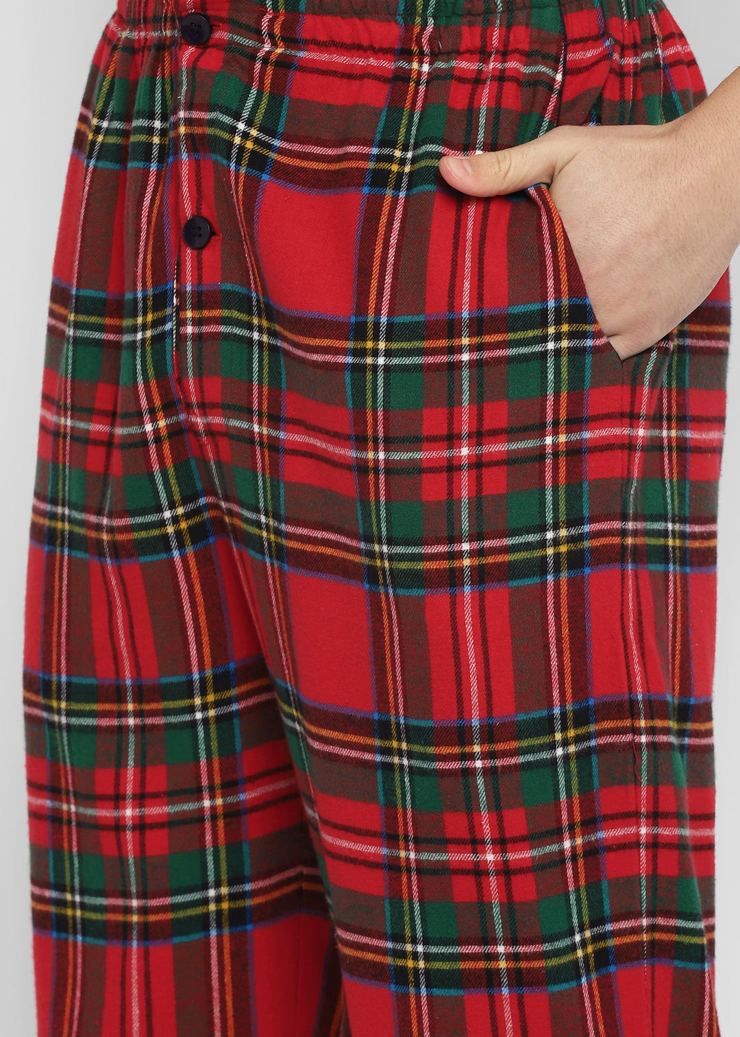 Green and Yellow Checkered Print Cotton Flannel Long Sleeve Men's Night Suit - Shopbloom