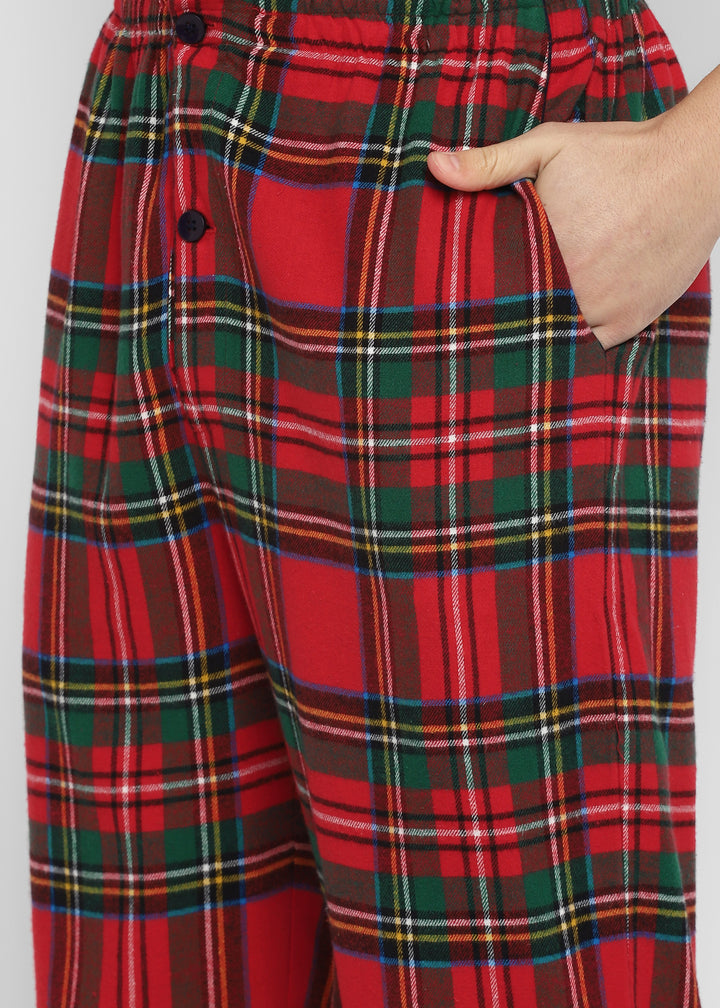 Green and Yellow Checkered Print Cotton Flannel Long Sleeve Men's Night Suit - Shopbloom