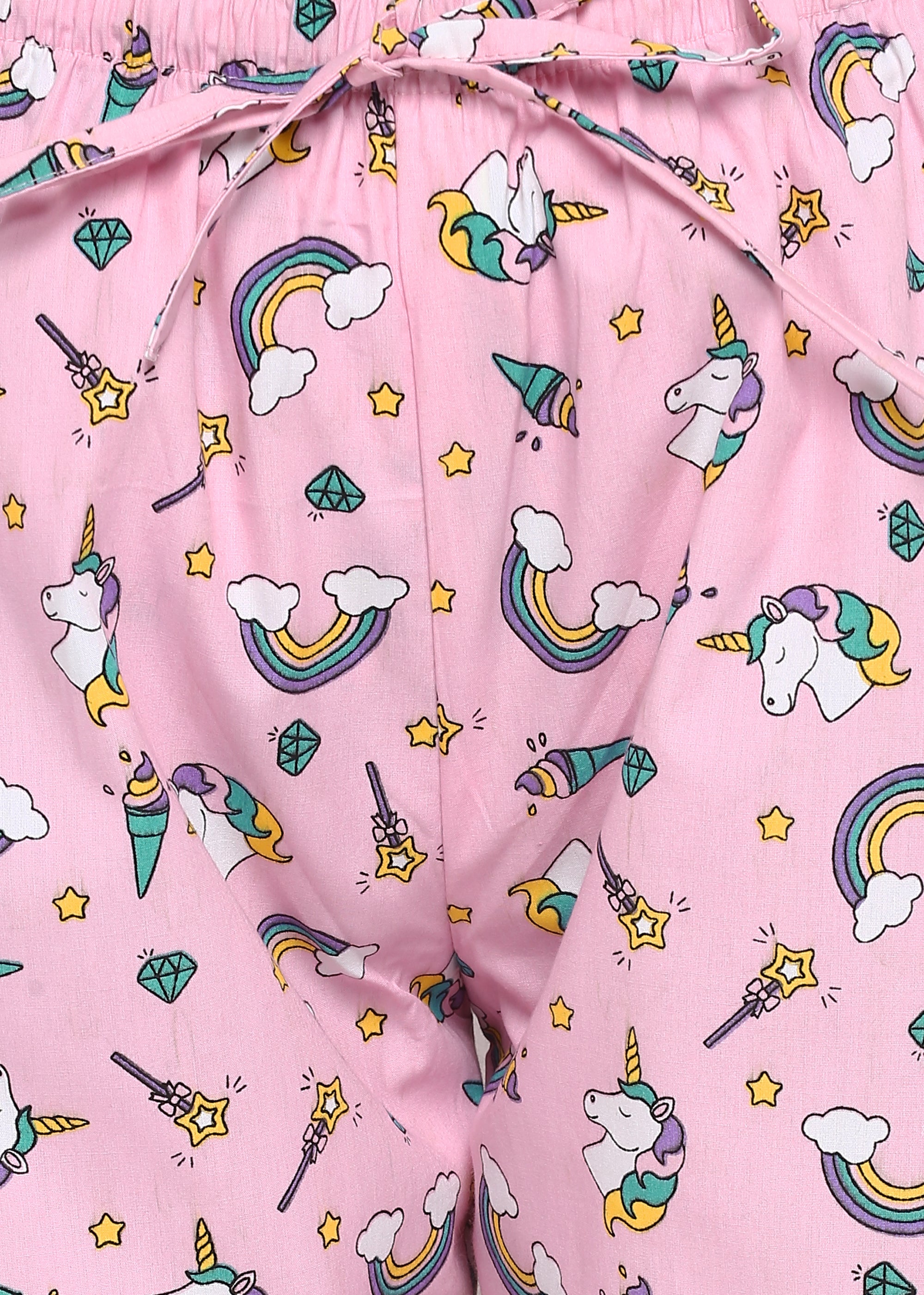 Baby Pink Unicorn Print Long Sleeve Women's Night Suit - Shopbloom