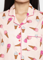 Ice Cream You Scream Print Shirt & Shorts Women's Set - Shopbloom