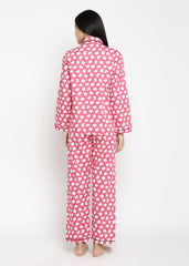 Bright Pink Kitty Print Long Sleeve Women's Night Suit - Shopbloom