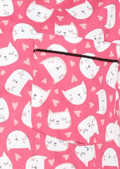 Bright Pink Kitty Print Long Sleeve Women's Night Suit - Shopbloom