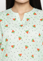 Green Watermelon Print V Neck Women's Night Suit - Shopbloom