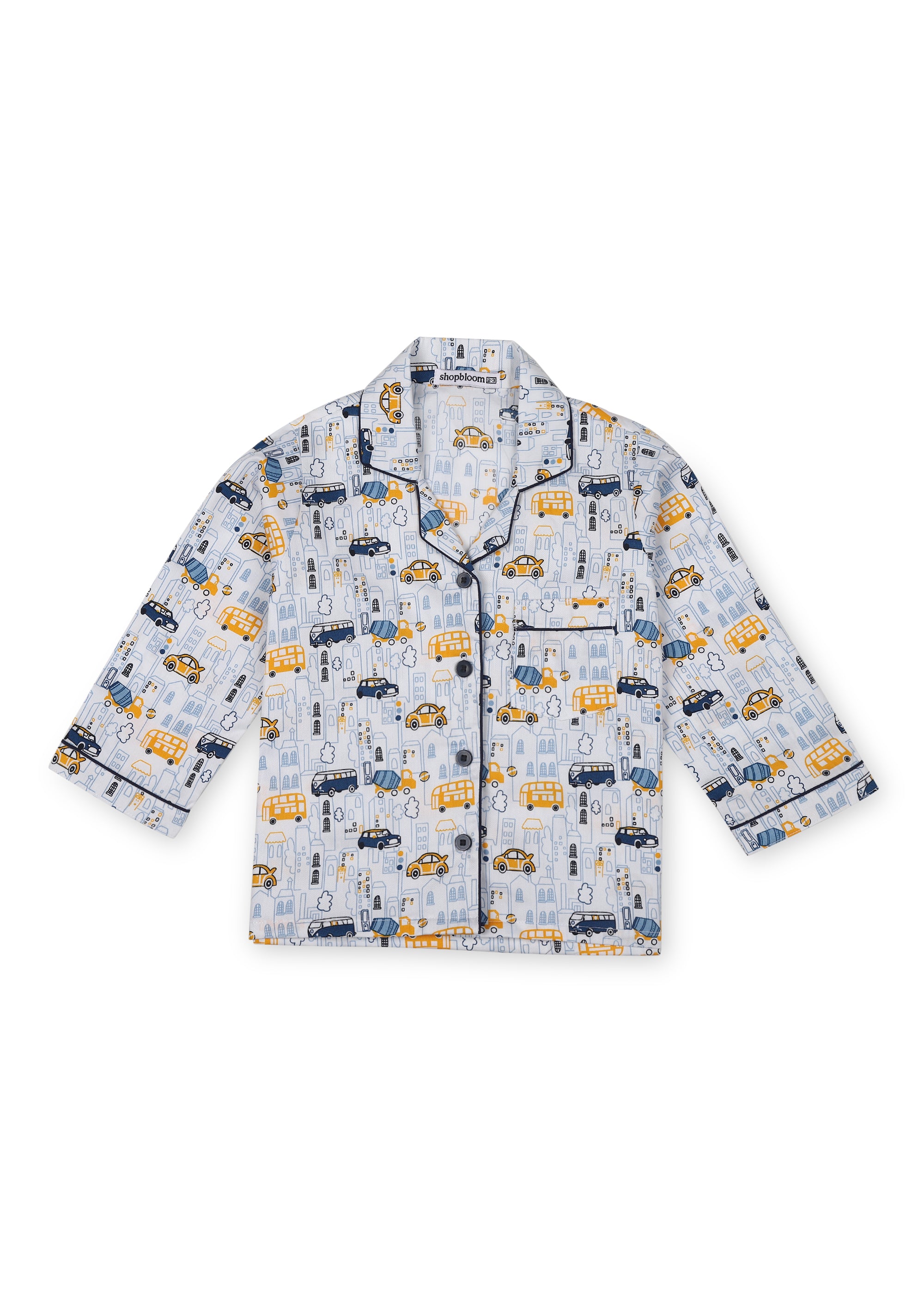 Yellow Bus Print Long Sleeve Kids Night Suit - Shopbloom