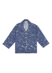 Blue Star and Moon Print Cotton Flannel Long Sleeve Kid's Night Suit - Shopbloom