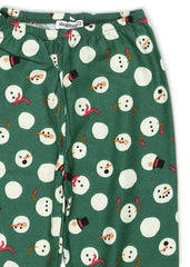 Green Snowman Print Cotton Flannel Long Sleeve Kid's Night Suit - Shopbloom