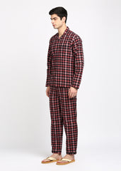 Pink and Black Checkered Long Sleeve Men's Night Suit - Shopbloom