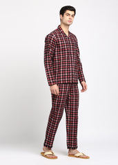 Pink and Black Checkered Long Sleeve Men's Night Suit - Shopbloom