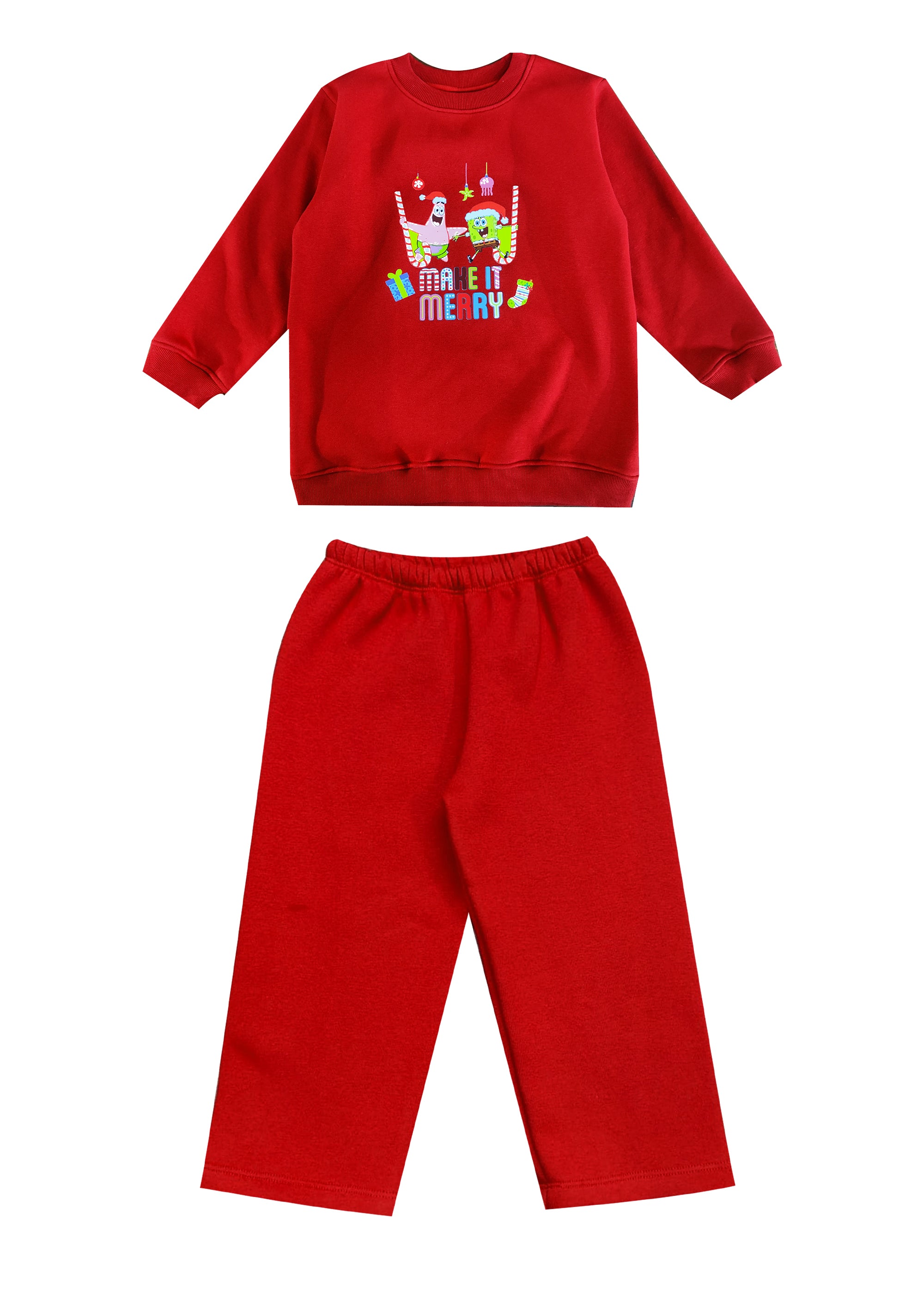 Spongebob Make it Merry Christmas Print Cotton Fleece Kids Sweatshirt Set - Shopbloom