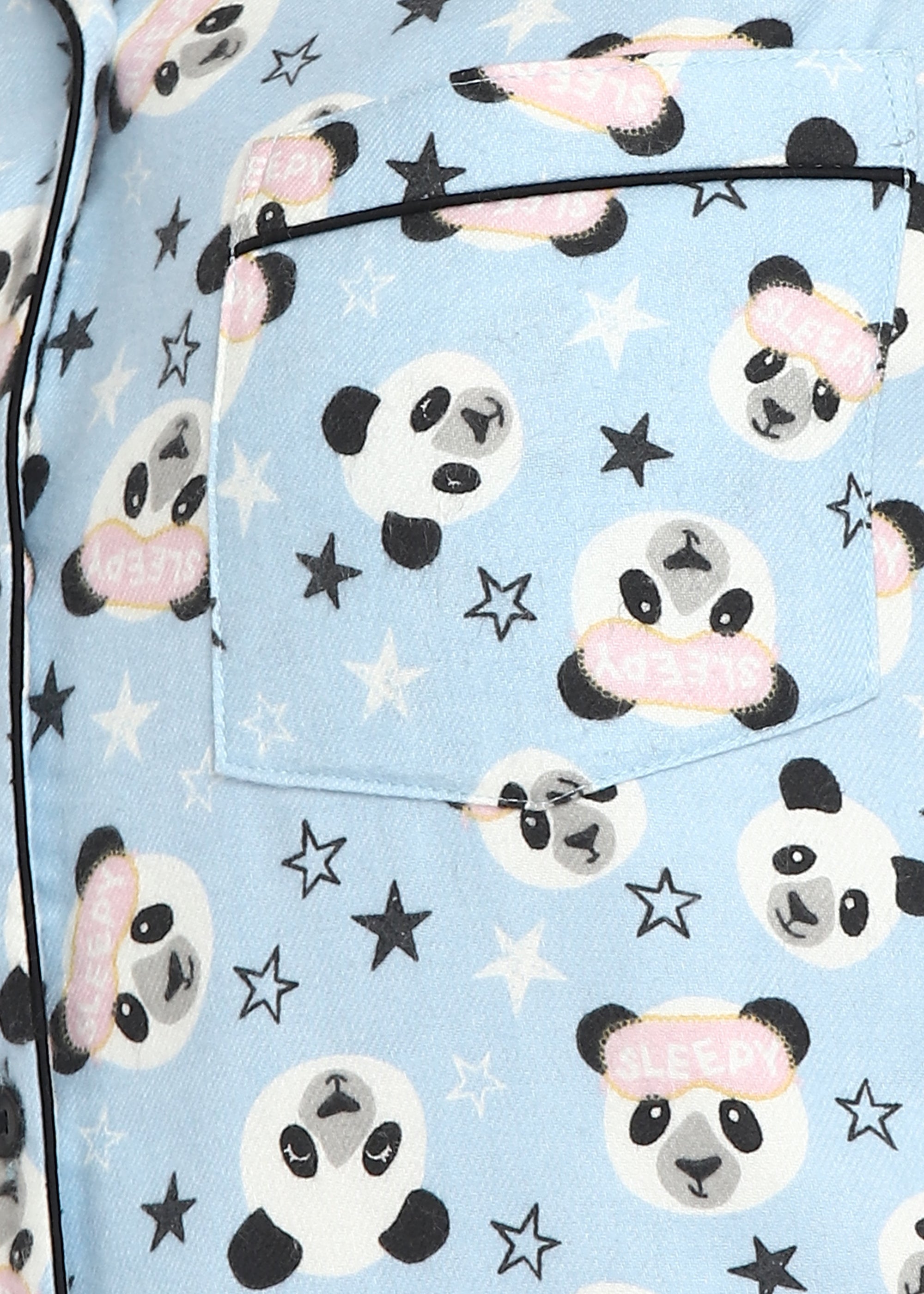 Sleepy Panda Print Cotton Flannel Long Sleeve Women's Night Suit - Shopbloom