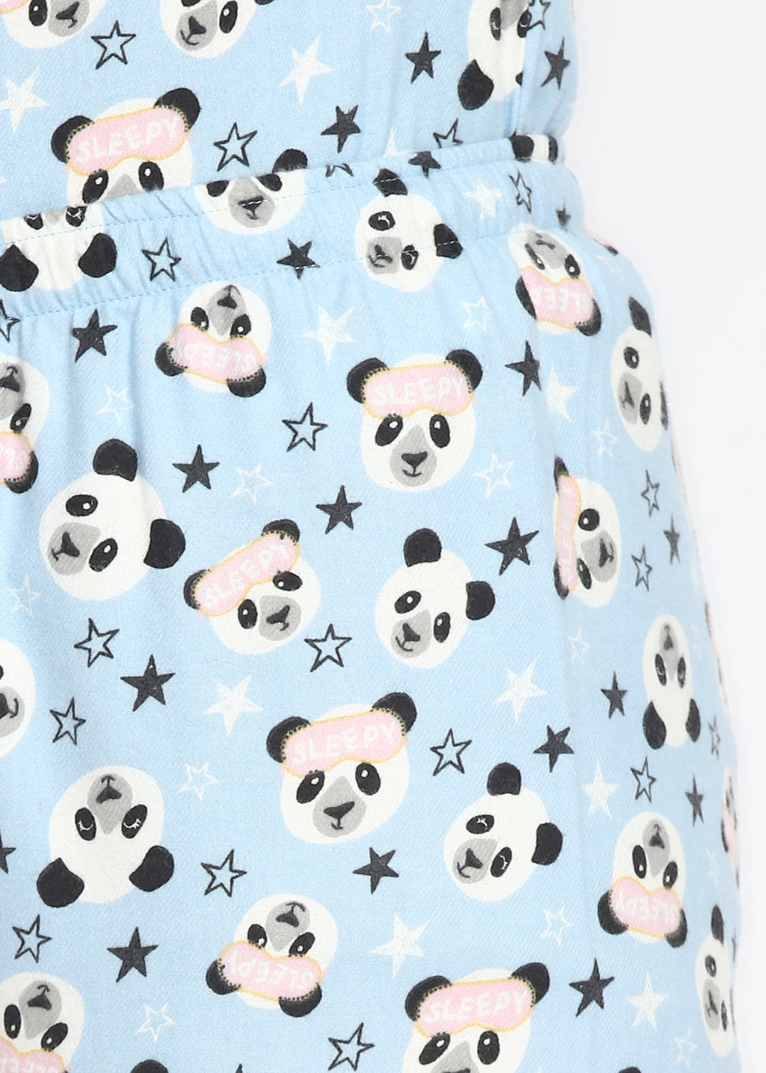 Sleepy Panda Print Cotton Flannel Long Sleeve Women's Night Suit - Shopbloom