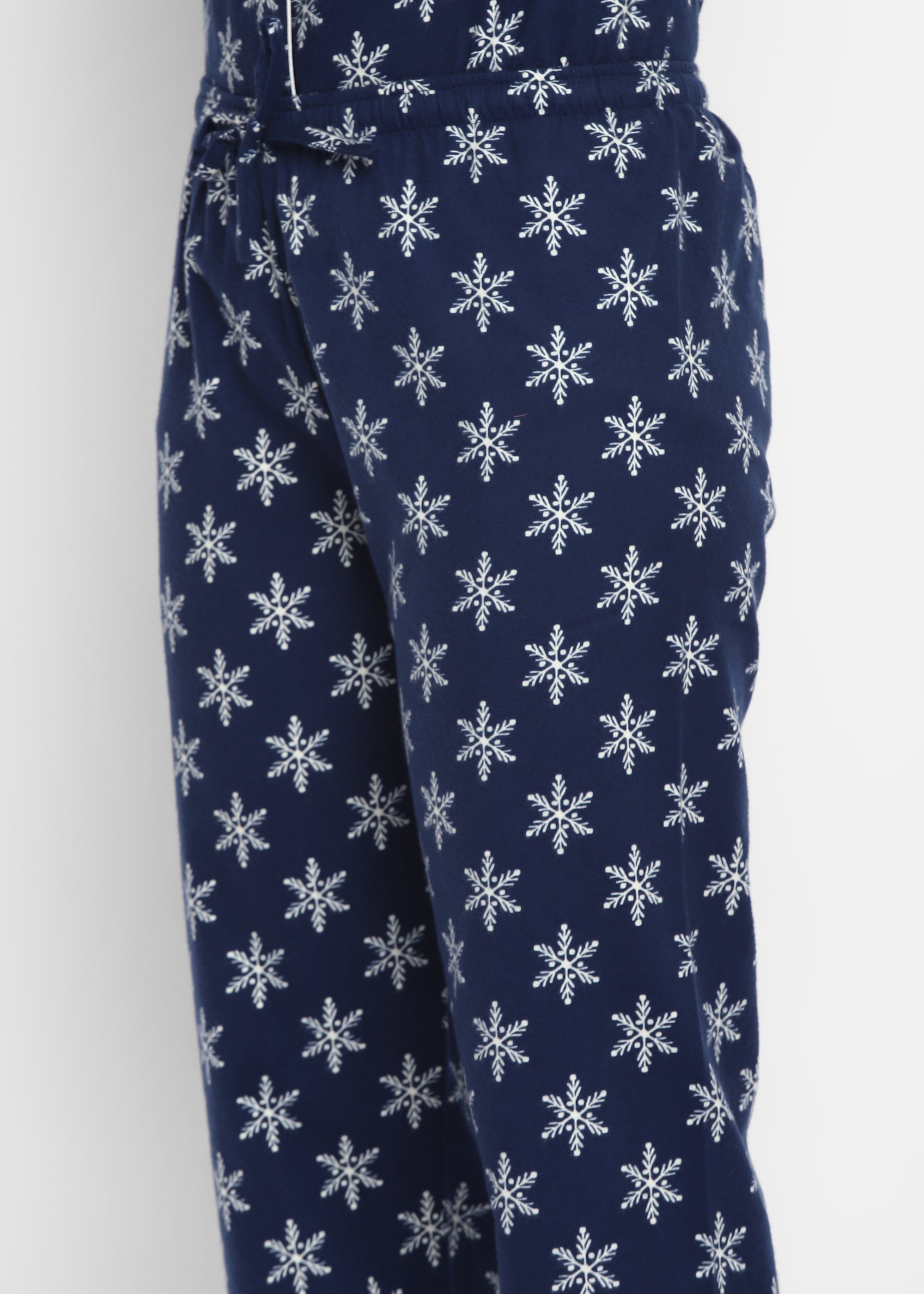 Blue Snowflakes Print Cotton Flannel Long Sleeve Women's Night Suit - Shopbloom