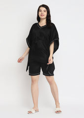 Ultra Soft Black Modal Satin Women's Kaftan Shorts Set - Shopbloom