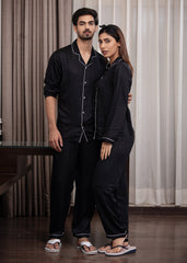 Ultra Soft Black Modal Satin Long Sleeve Women's Night Suit - Shopbloom