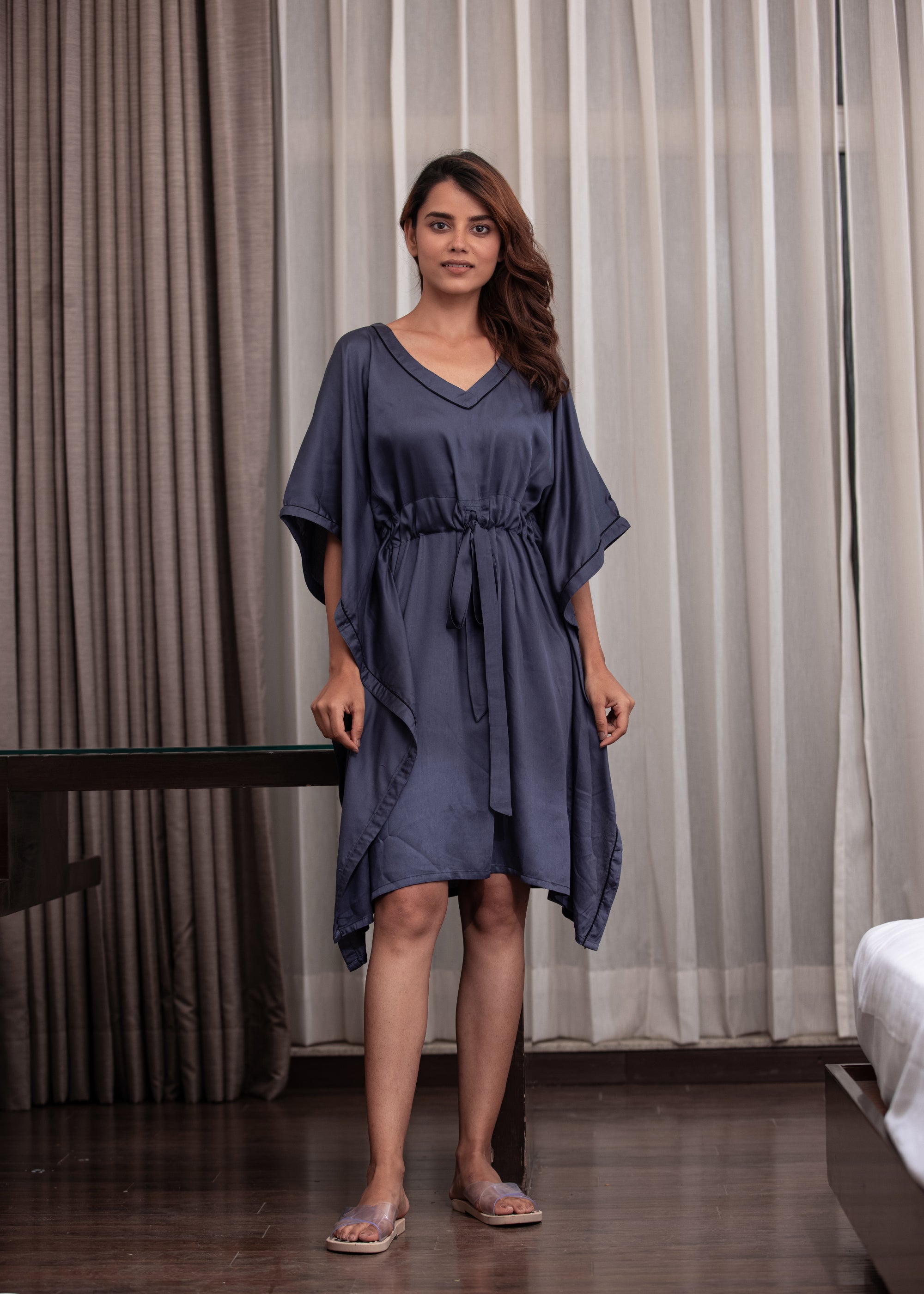 Ultra Soft Dark Grey Modal Satin Women's Kaftan Dress - Shopbloom